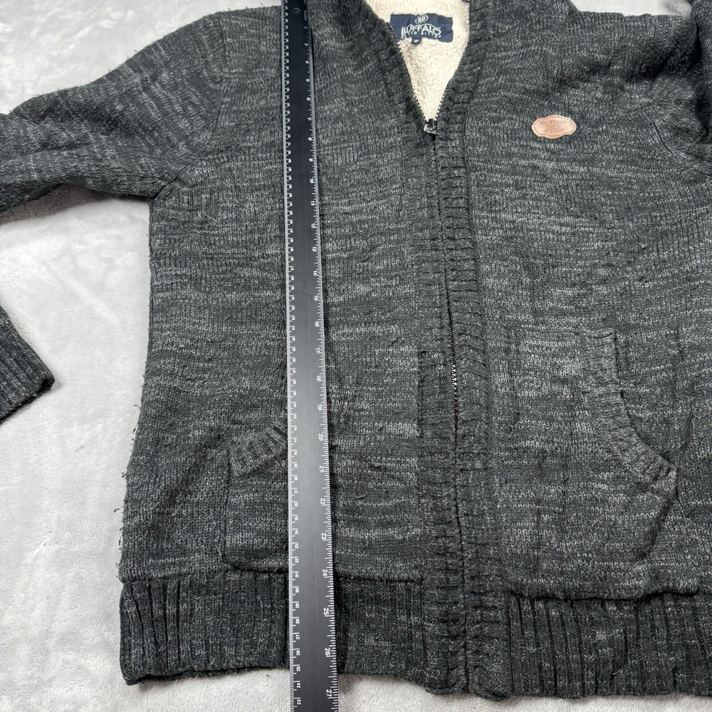 Buffalo Size M Hooded Sweater Mens Charcoal Gray Sherpa Lined Full Zip Cardigan - Picture 6 of 11
